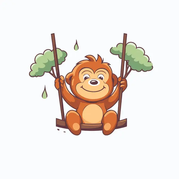 Cute Monkey Swinging Swing Vector Illustration Cartoon Style — Stock Vector