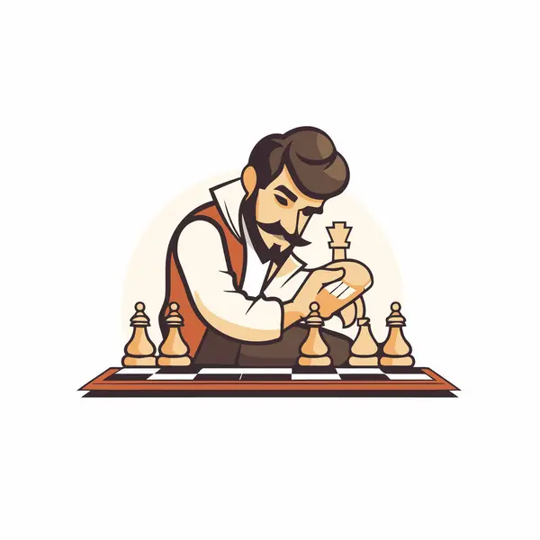 Podnikatel Hraje Šachy Vektorová Ilustrace Muže Hrajícího Šachy — Stockový vektor