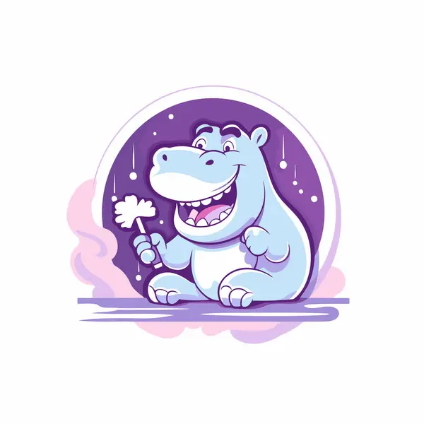 Personagem Desenho Animado Bonito Hipopótamo Com Trevo Ilustração Vetorial — Vetor de Stock