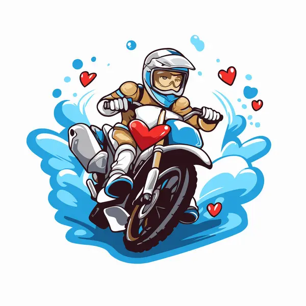 Ilustração Motociclista Montando Uma Moto Com Coração — Vetor de Stock