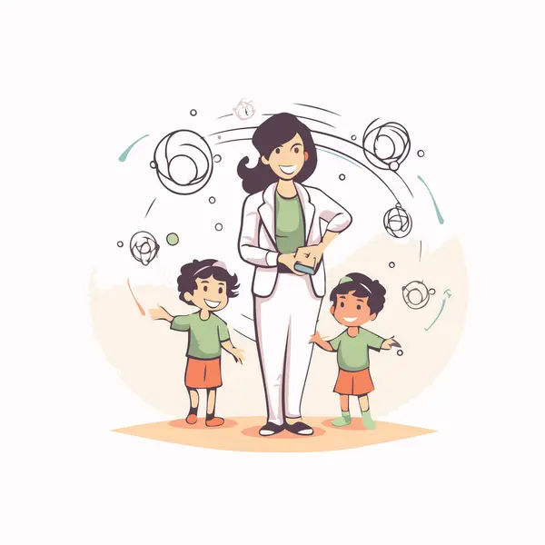Vektor Illustration Kvinnlig Läkare Och Hennes Barn Begreppet Hälso Och — Stock vektor