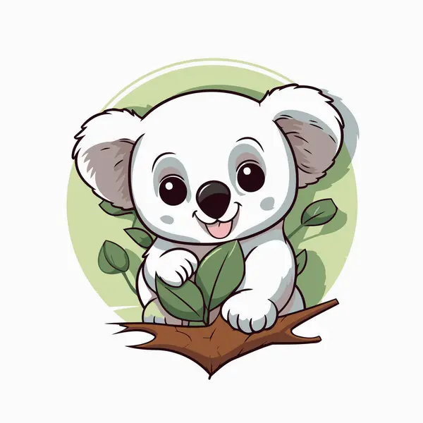 Carino Cartone Animato Koala Ramo Albero Con Foglie Illustrazione Vettoriale — Vettoriale Stock