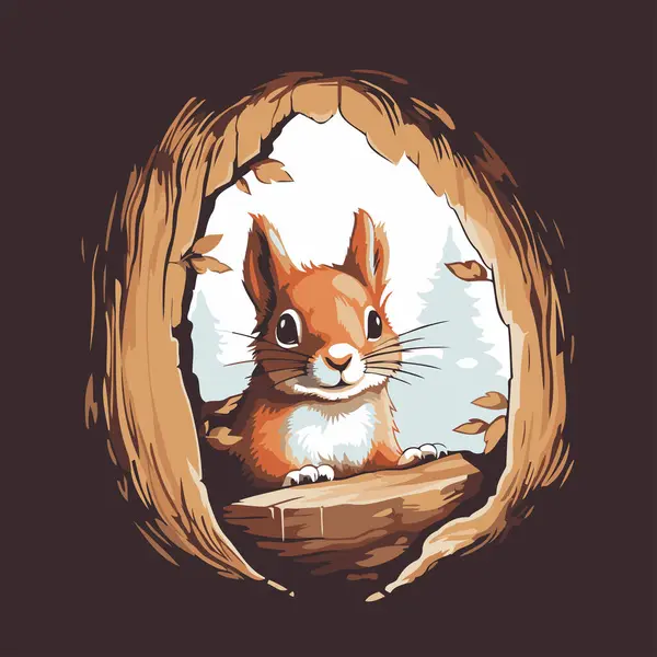 Eichhörnchen Lugt Aus Einem Loch Der Wand Vektorillustration — Stockvektor