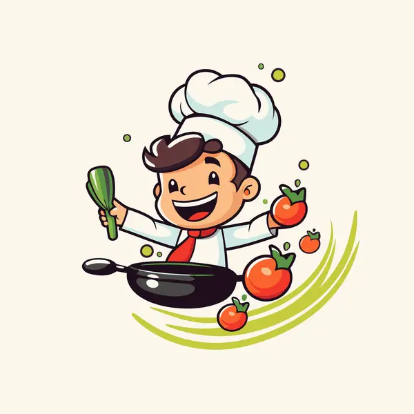 厨师男孩与蔬菜 卡通人物设计的矢量插图 — 图库矢量图片