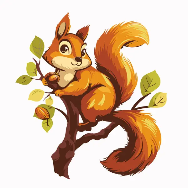 Eichhörnchen Auf Einem Ast Vektorillustration Eines Eichhörnchens — Stockvektor
