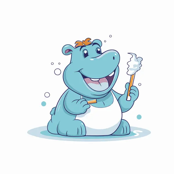 歯ブラシでかわいいヒッポ漫画のキャラクター ベクトルイラスト — ストックベクタ