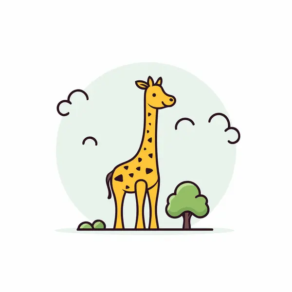 Zürafa Vektör Çizimi Düz Stil Tasarım Ormandaki Zürafa — Stok Vektör