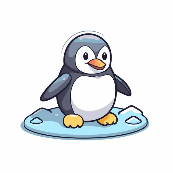 Χαριτωμένος Πιγκουίνος Στον Πάγο Εικονογράφηση Φορέα Κινουμένων Σχεδίων — Διανυσματικό Αρχείο