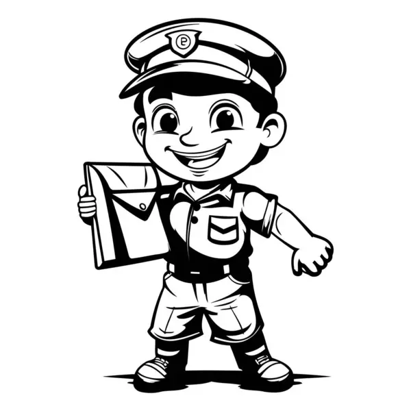 Wektor Ilustracja Cute Chłopca Kreskówek Mundurze Policji Trzymając List — Wektor stockowy