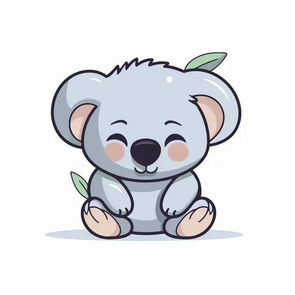 Mignon Koala Avec Des Feuilles Sur Fond Blanc Illustration Vectorielle — Image vectorielle