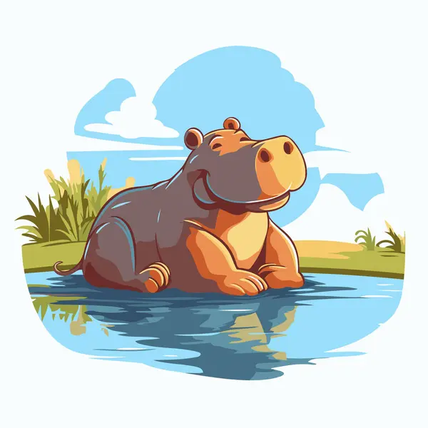 Hipopótamo Sentado Agua Dibujos Animados Vector Ilustración — Archivo Imágenes Vectoriales