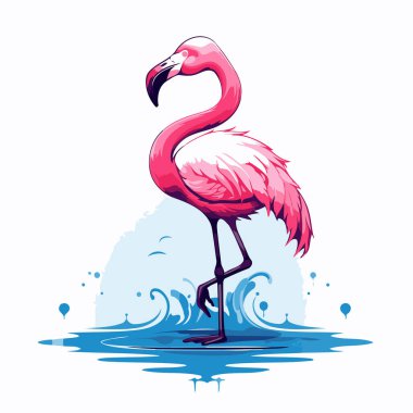 Beyaz arka planda pembe flamingo. Bir flamingonun vektör illüstrasyonu.