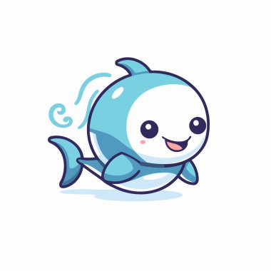 Tatlı çizgi film balinası. Vektör çizimi. Beyaz arkaplanda izole.