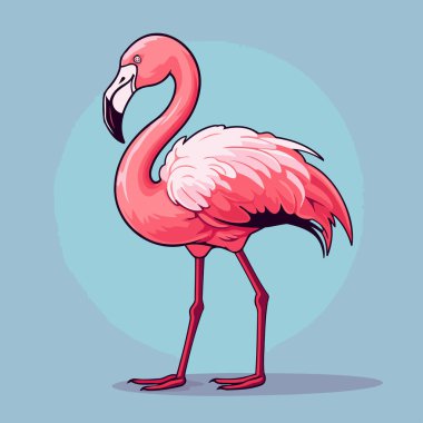 Mavi arka planda pembe flamingo. Bir flamingonun vektör illüstrasyonu.