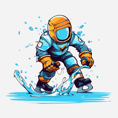 Buz hokeyi oyuncusu. Buzdaki buz hokeyi oyuncusunun vektör çizimi.