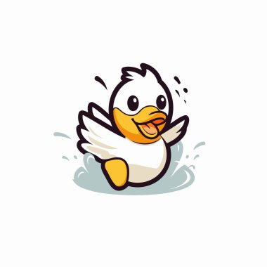 Tatlı çizgi film ördeği. Vektör çizimi. Beyaz arkaplanda izole.