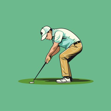 Golfçü golf oynuyor. Bir golfçünün vektör çizimi.