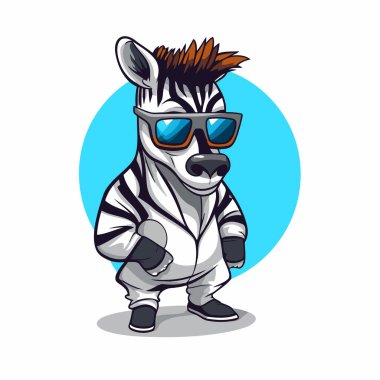 Güneş gözlüklü bir zebra. Bir karikatür zebranın vektör çizimi.