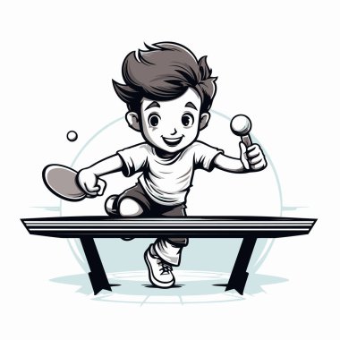 Masa tenisi oynayan çocuk. Masa tenisi oynayan bir çocuğun vektör illüstrasyonu.