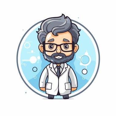 Bilim adamı Vektör Karakteri Çizimi. Şirin Çizgi Film Biçimi Doktor.