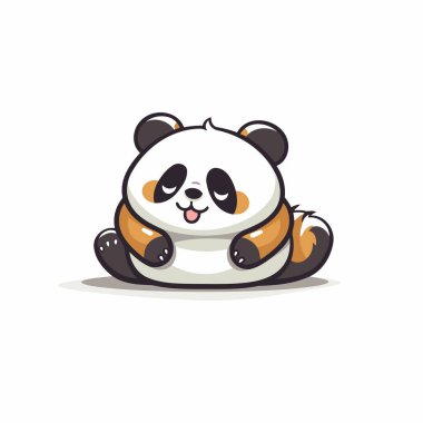 Beyaz arka planda oturan şirin panda. Vektör illüstrasyonu.