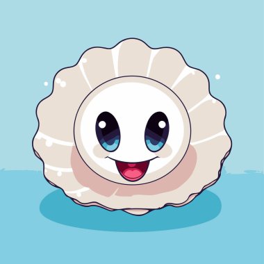 Ağzı ve gözleri olan şirin bir deniz kabuğu. Vektör illüstrasyonu.