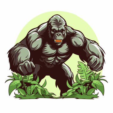Ormandaki goril. Tasarımınız için vektör illüstrasyonu.