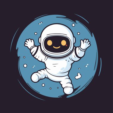 Uzayda bir astronot. Sevimli çizgi film karakteri. Vektör illüstrasyonu.