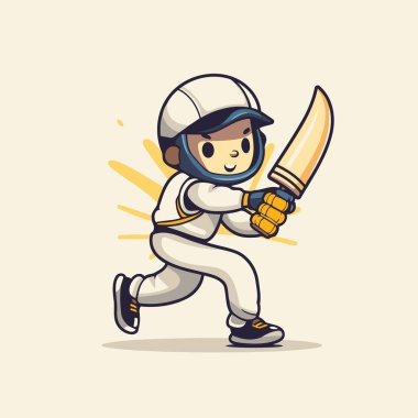 Sopalı ve kılıçlı kriket oyuncusu. Vektör illüstrasyonu.