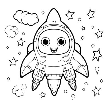 Çocuklar için boyama kitabı: uzaydaki astronot. Vektör illüstrasyonu.
