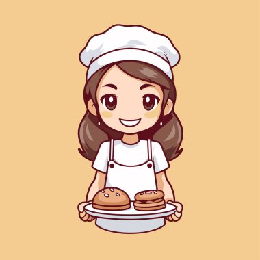 Hamburger vektör illüstrasyonlu küçük tatlı bir şef kız.