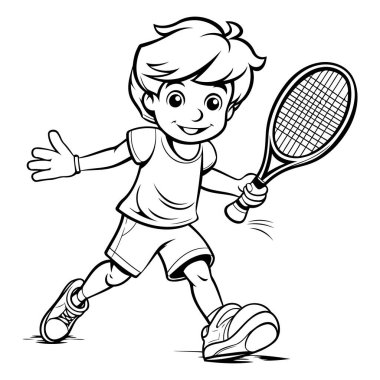 Siyah ve Beyaz Çocuk Tenis Boyama Kitabı 'nın Çizgi Filmi