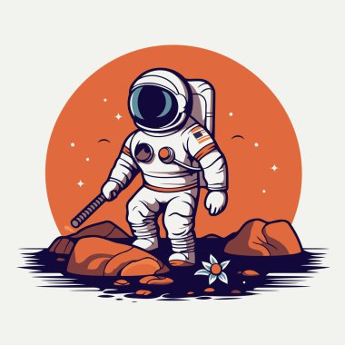 Uzayda bir astronot. Retro biçiminde vektör illüstrasyonu.