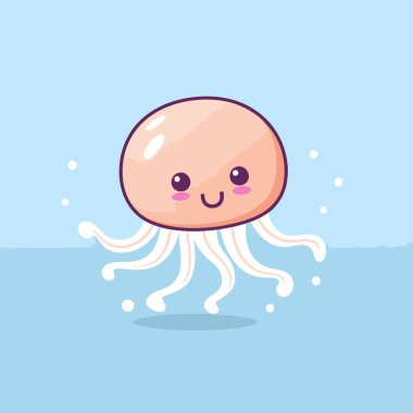 Suda yüzen sevimli gülümseyen denizanaları. Vektör illüstrasyonu.