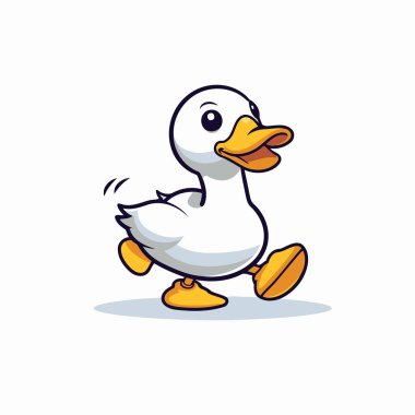 Beyaz arka planda ördek çizgi filmi vektör çizimi. Tatlı çizgi film ördek yavrusu..