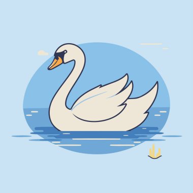 Suda kuğu var. Düz bir şekilde vektör illüstrasyonu.