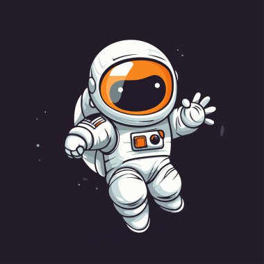 Uzayda bir astronot. Koyu bir arkaplanda vektör illüstrasyonu.