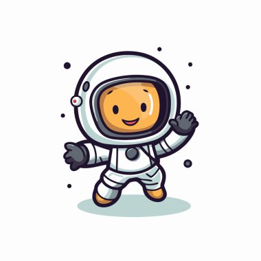 Uzay giysisi içinde sevimli bir astronot. Beyaz arkaplanda vektör illüstrasyonu.