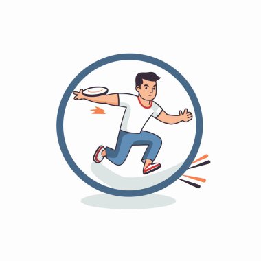 Badminton oyuncusu topla koşuyor. Düz tasarım vektör çizimi.