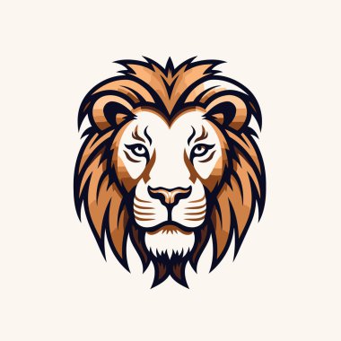 Aslan başlı maskot logosu tasarımı vektör çizimi. Aslan başı logo şablonu