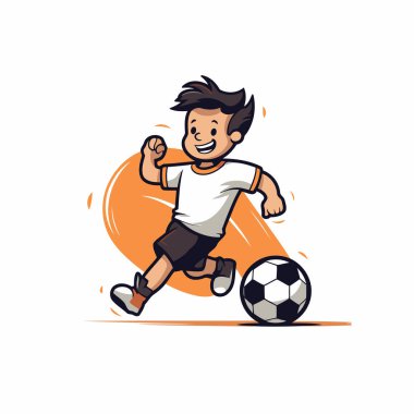 Futbolcu topla koşuyor. Çizgi film tarzında vektör illüstrasyonu.