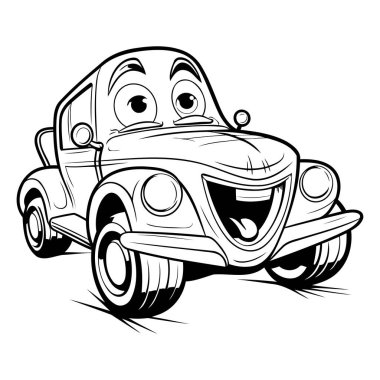 Beyaz arka planda gülümseyen eski bir araba tasviri