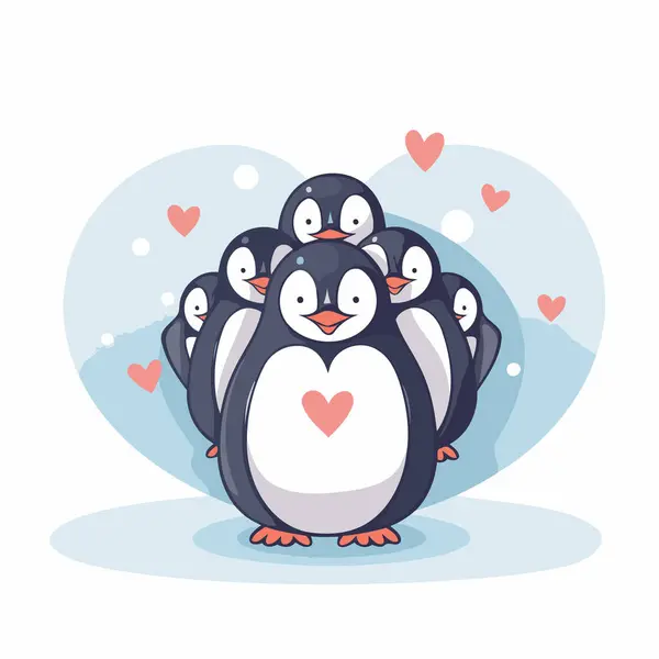 Lindos Pingüinos Con Corazones Día San Valentín Vector Ilustración — Archivo Imágenes Vectoriales