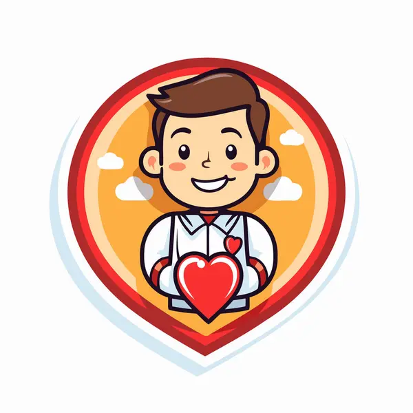 Illustration Vectorielle Homme Souriant Tenant Cœur Rouge Dans Main — Image vectorielle