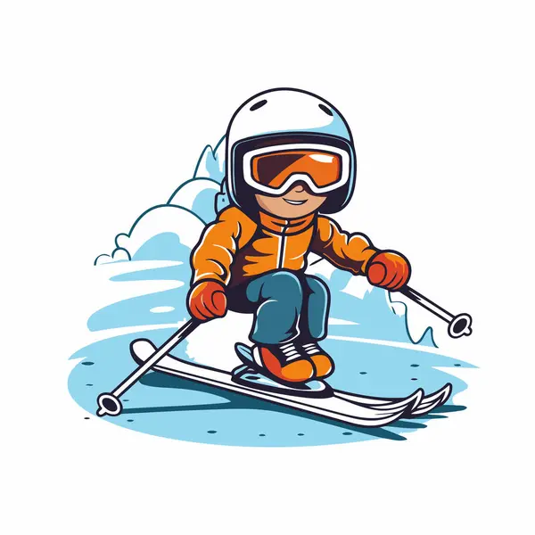 Menina Esqui Capacete Óculos Esqui Ilustração Vetorial — Vetor de Stock