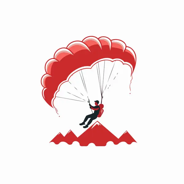 Parachutist Flying Red Parachute Vector Illustration — Stock Vector