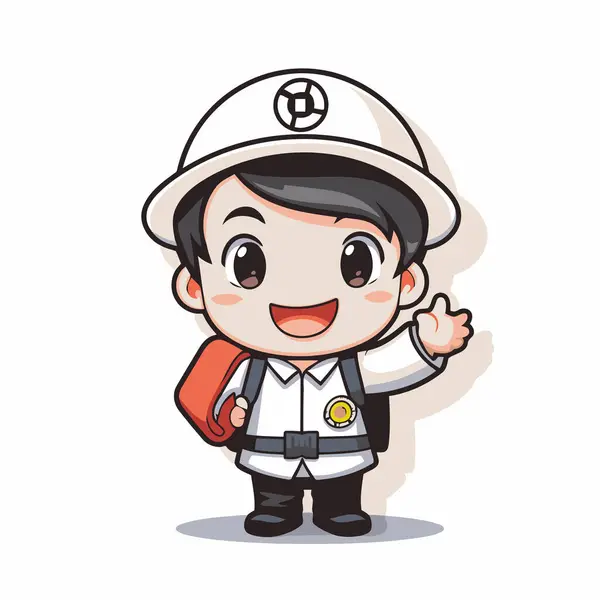 Pompier Portant Uniforme Personnage Dessin Animé Vecteur Illustration Mignon Pompier — Image vectorielle