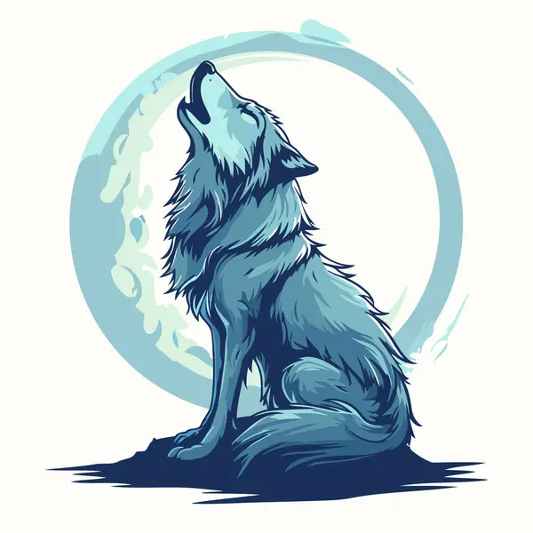 Illustration Wolf Howling Front Full Moon — Stock Vector