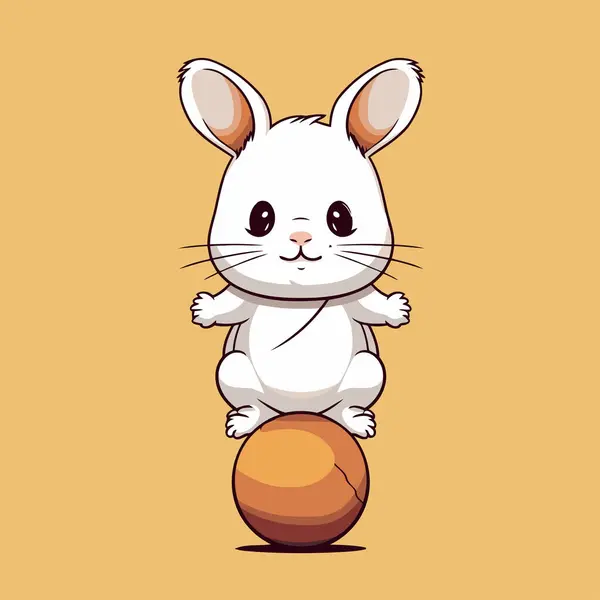 Cute White Rabbit Sitting Big Ball Vector Illustration — Stock Vector