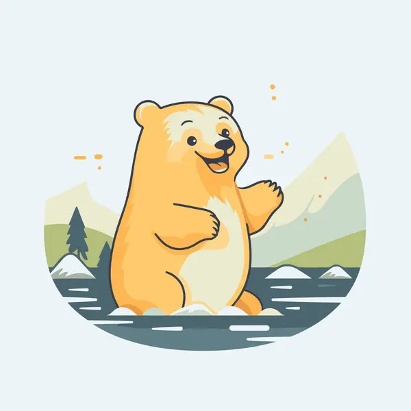 Χαριτωμένη Αρκούδα Κινουμένων Σχεδίων Στο Φόντο Των Βουνών Εικονογράφηση Διανύσματος — Διανυσματικό Αρχείο